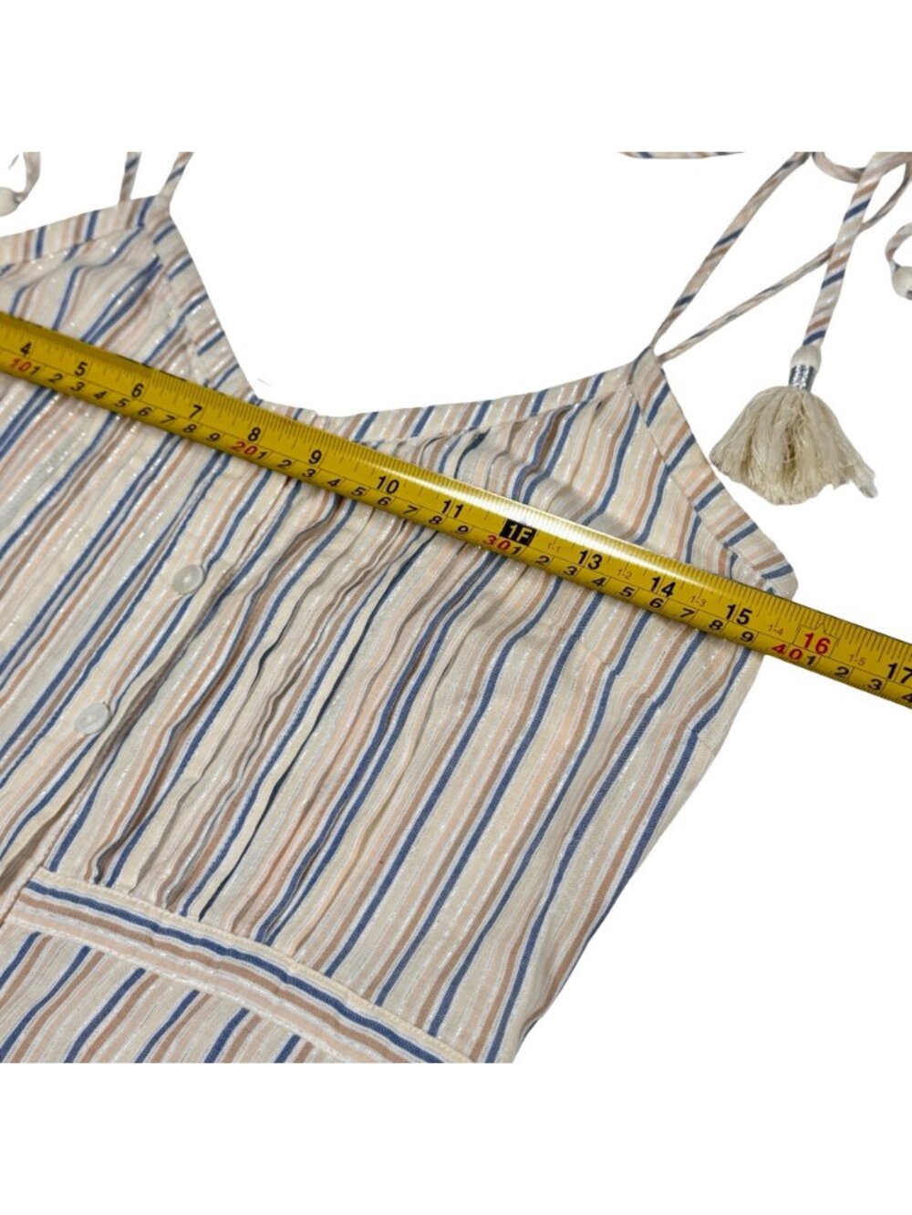 Veronica Beard Striped Cotton Lurex Tiered Maxi Dress Button Front XS Tassels - Picture 12 of 16